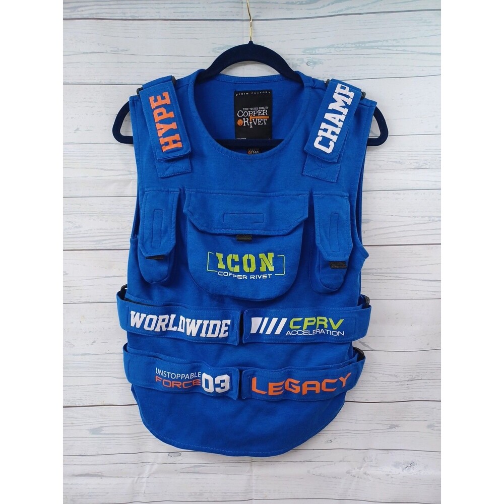 COPPER RIVET Blue Hype Utility Vest Sz S Wordwide Champ Legacy Unstoppable